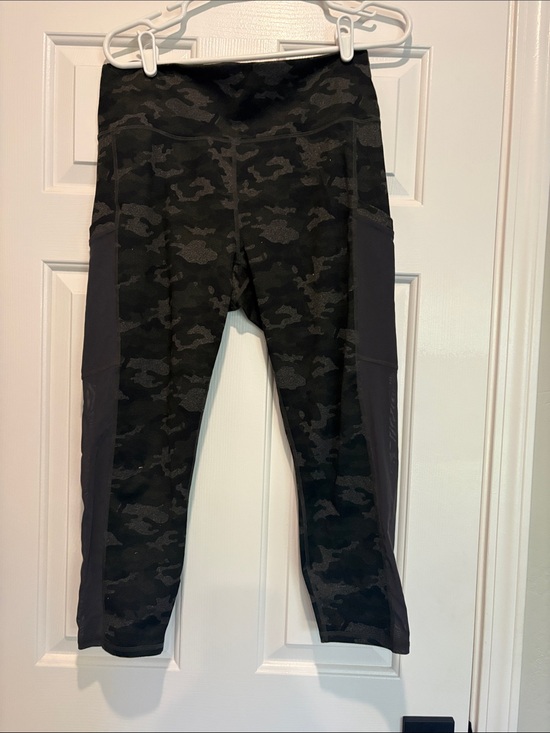 Fabletics Pants - Fabletics Black Camo Capri Leggings with Side Panels